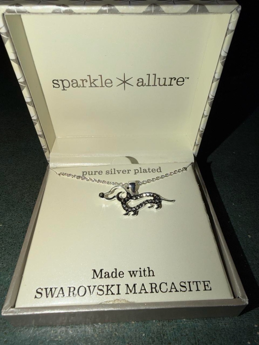 Sparkle Allure Silver-Plated Dachshund Necklace with Black Accents